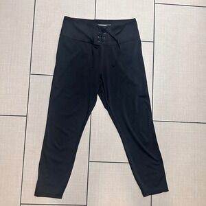 Victoria's Secret Black Lace Up Waist Athletic Capris Leggings Women's Size